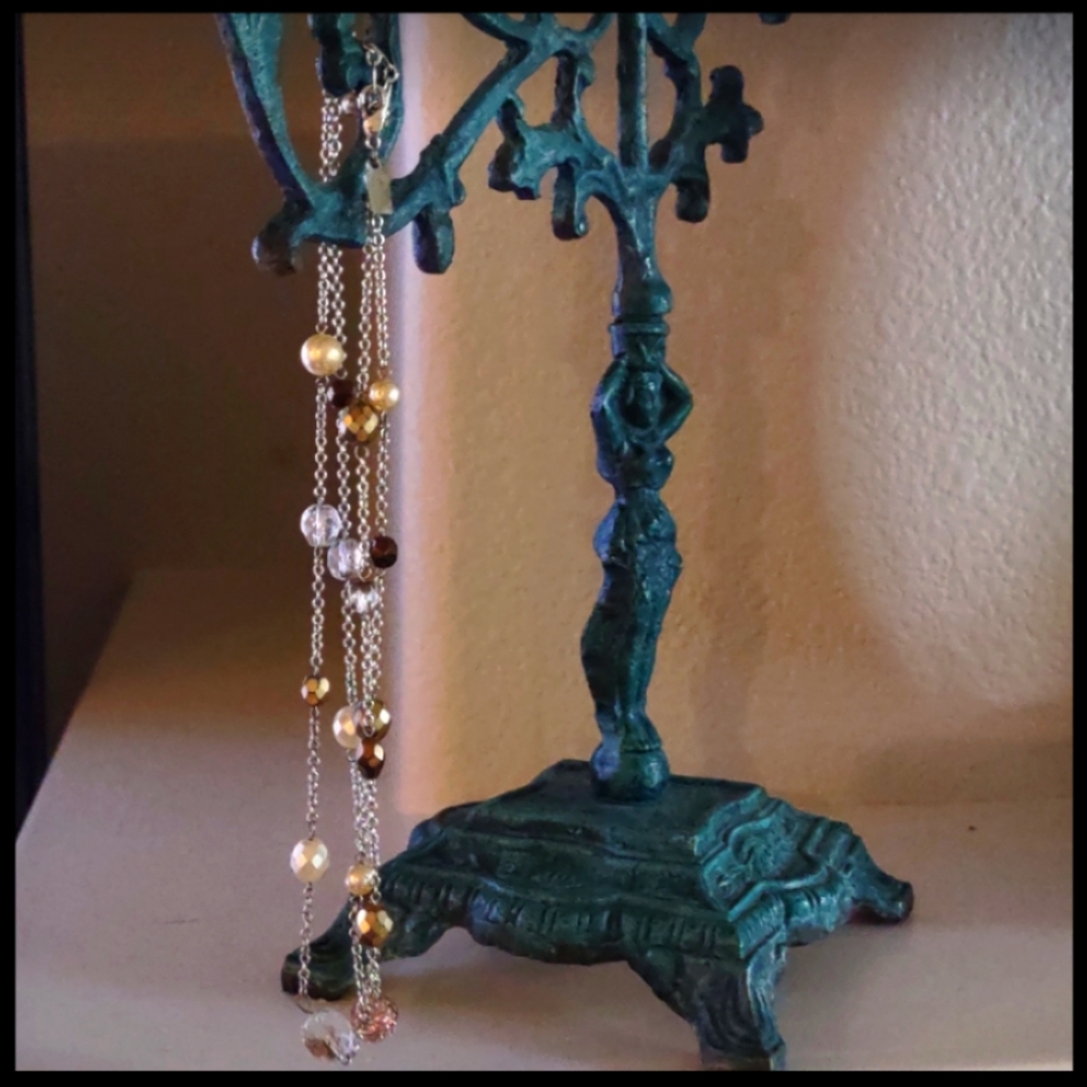 Beaded double silver chain necklace